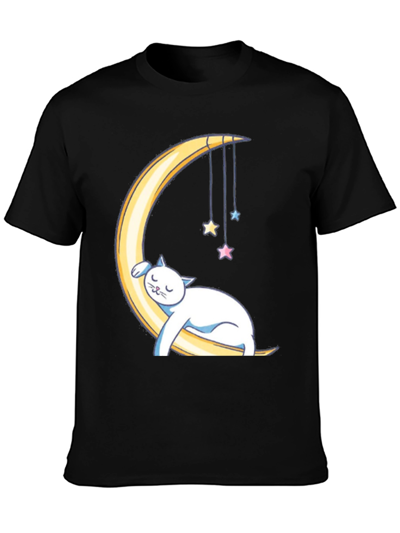 Cute Cat Sleeping on Moon Graphic T-Shirt