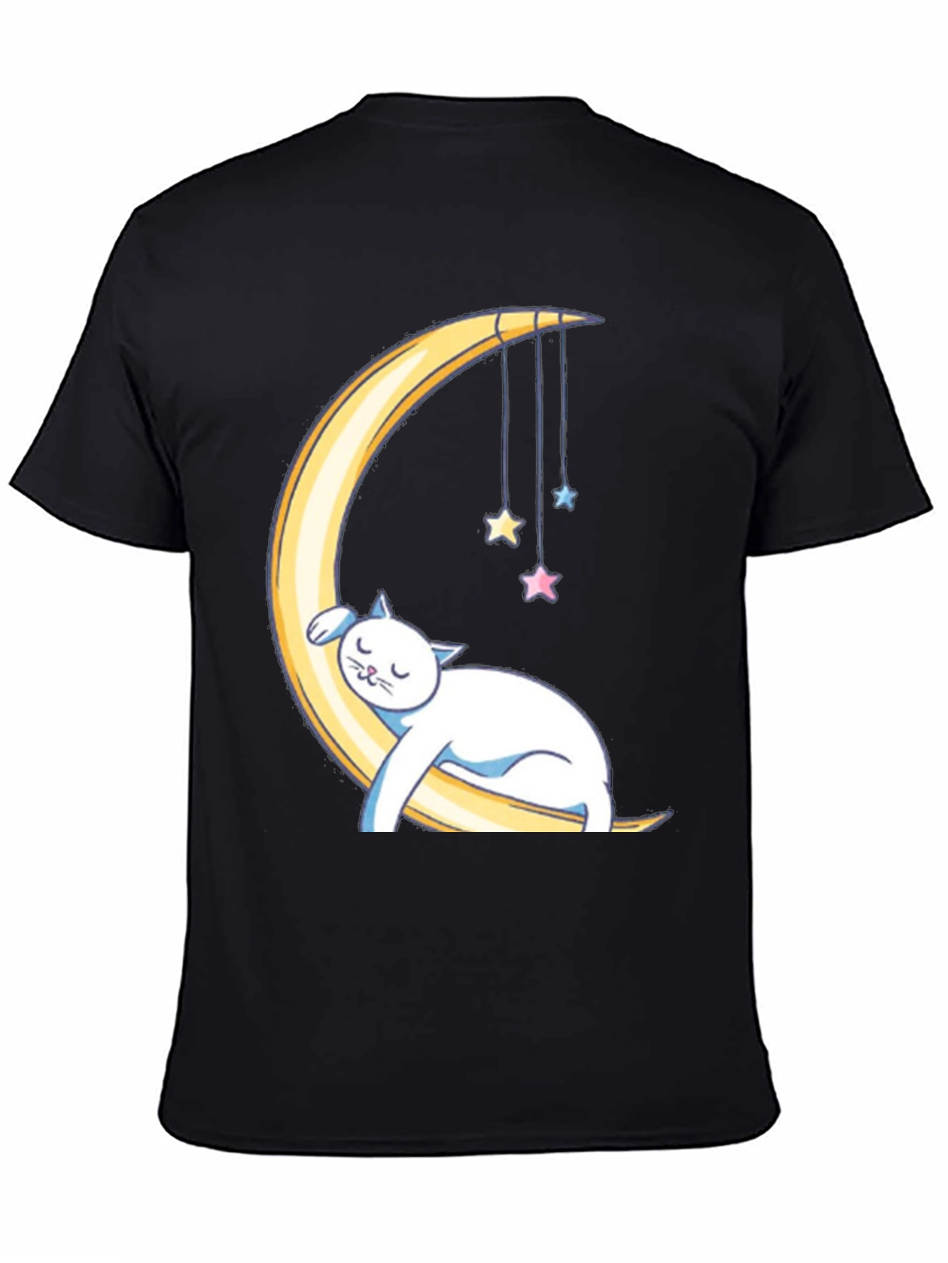 Cute Cat Sleeping on Moon Graphic T-Shirt