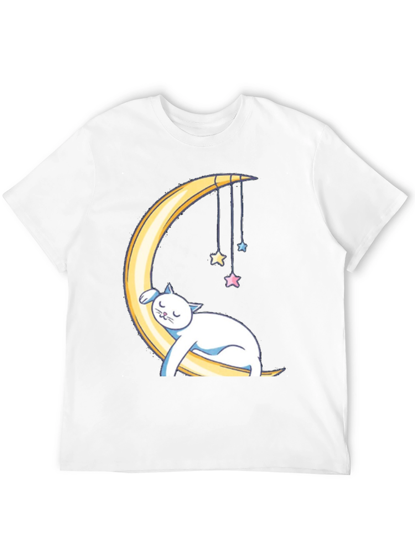 Cute Cat Sleeping on Moon Graphic T-Shirt