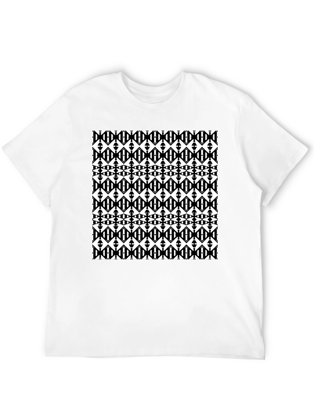 Black Graphic Tee - Geometric Diamond Pattern