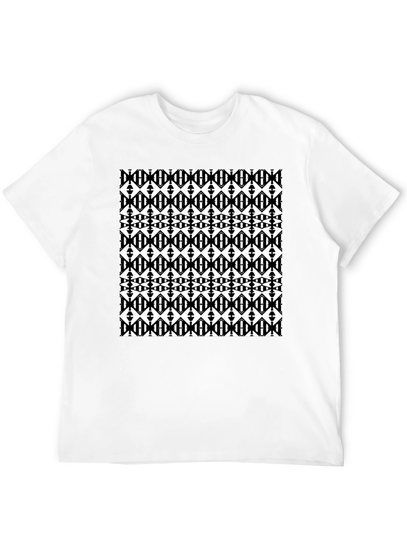 Black Graphic Tee - Geometric Diamond Pattern