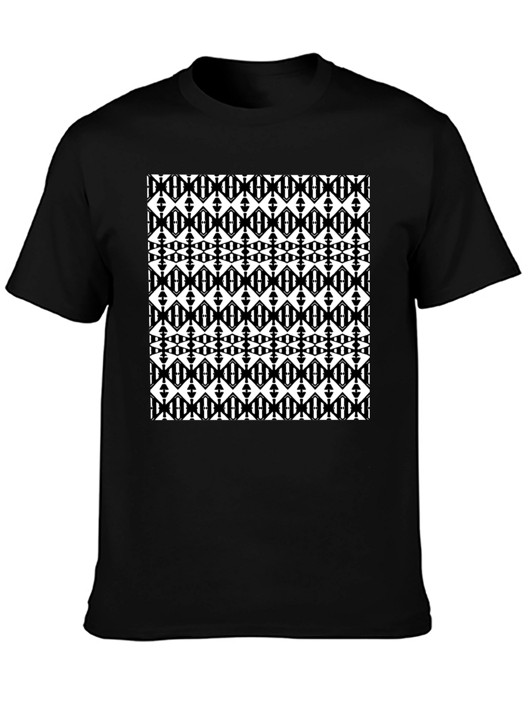 Black Graphic Tee - Geometric Diamond Pattern