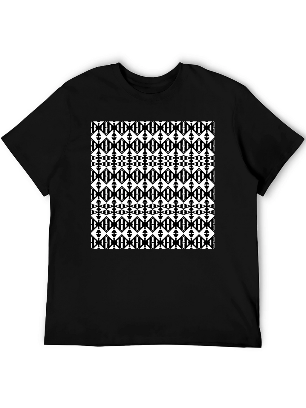 Black Graphic Tee - Geometric Diamond Pattern
