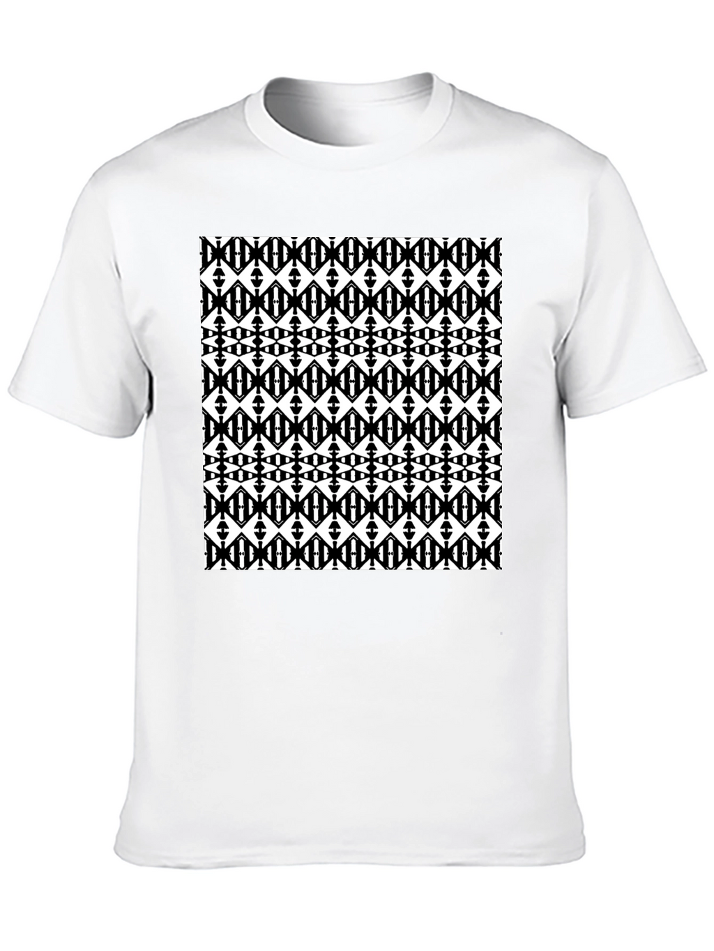 Black Graphic Tee - Geometric Diamond Pattern
