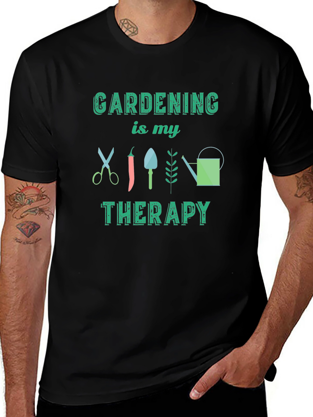 Gardening Therapy Tee - Black Cotton Graphic T-Shirt
