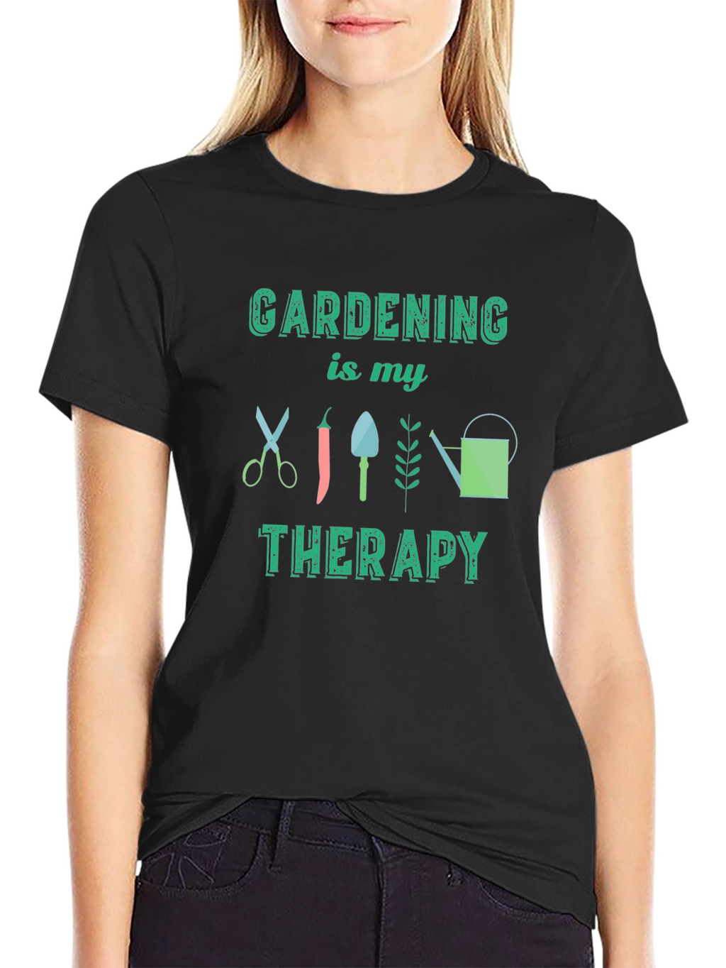 Gardening Therapy Tee - Black Cotton Graphic T-Shirt