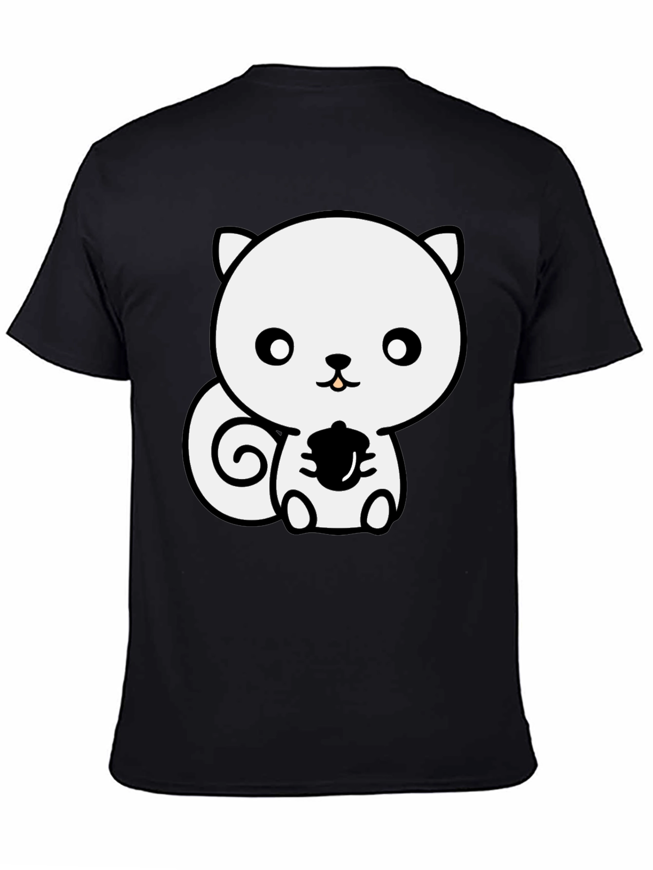 Cute Squirrel Holding Acorn Black T-Shirt