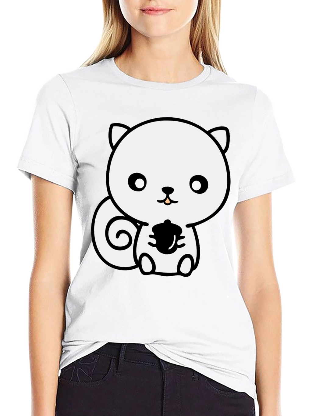 Cute Squirrel Holding Acorn Black T-Shirt