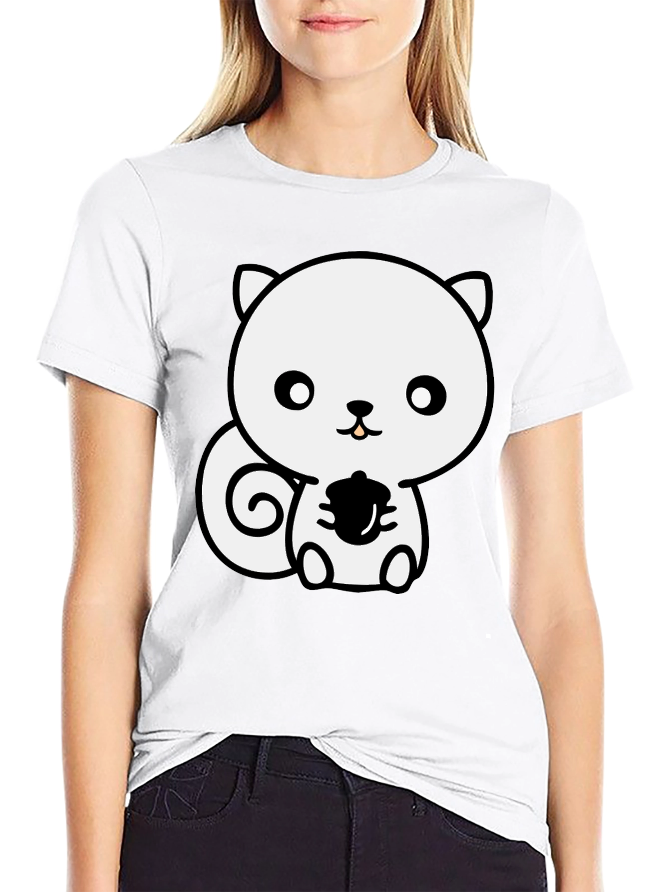 Cute Squirrel Holding Acorn Black T-Shirt