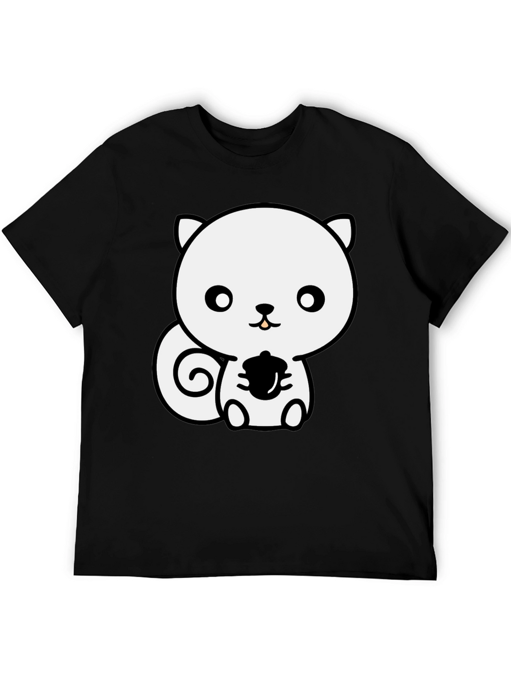 Cute Squirrel Holding Acorn Black T-Shirt