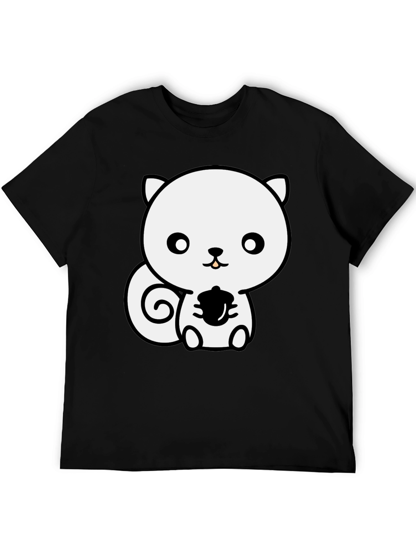 Cute Squirrel Holding Acorn Black T-Shirt