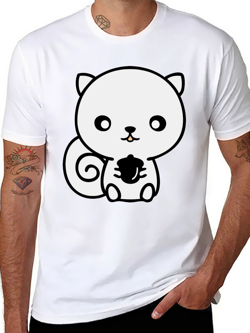 Cute Squirrel Holding Acorn Black T-Shirt