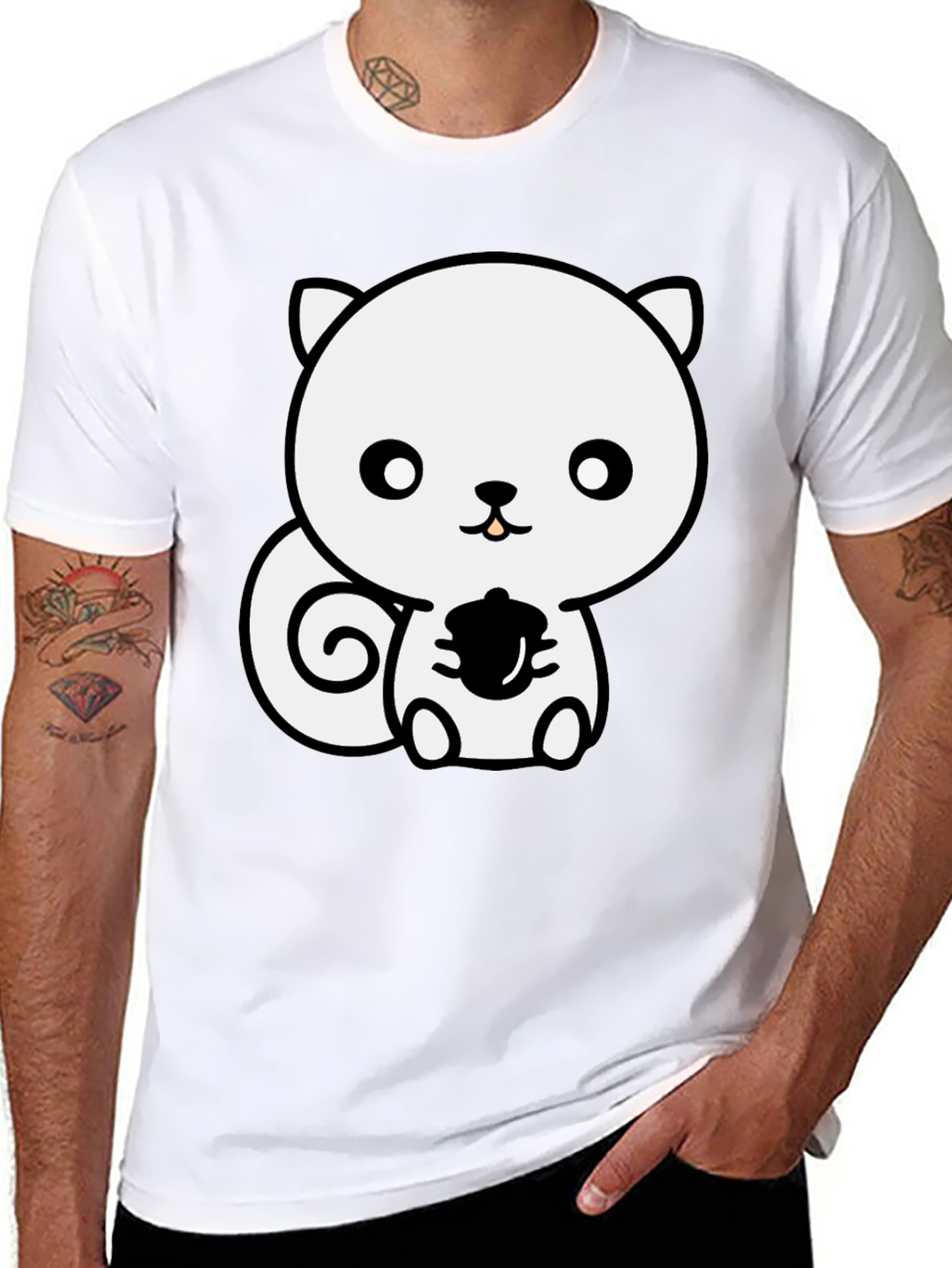 Cute Squirrel Holding Acorn Black T-Shirt