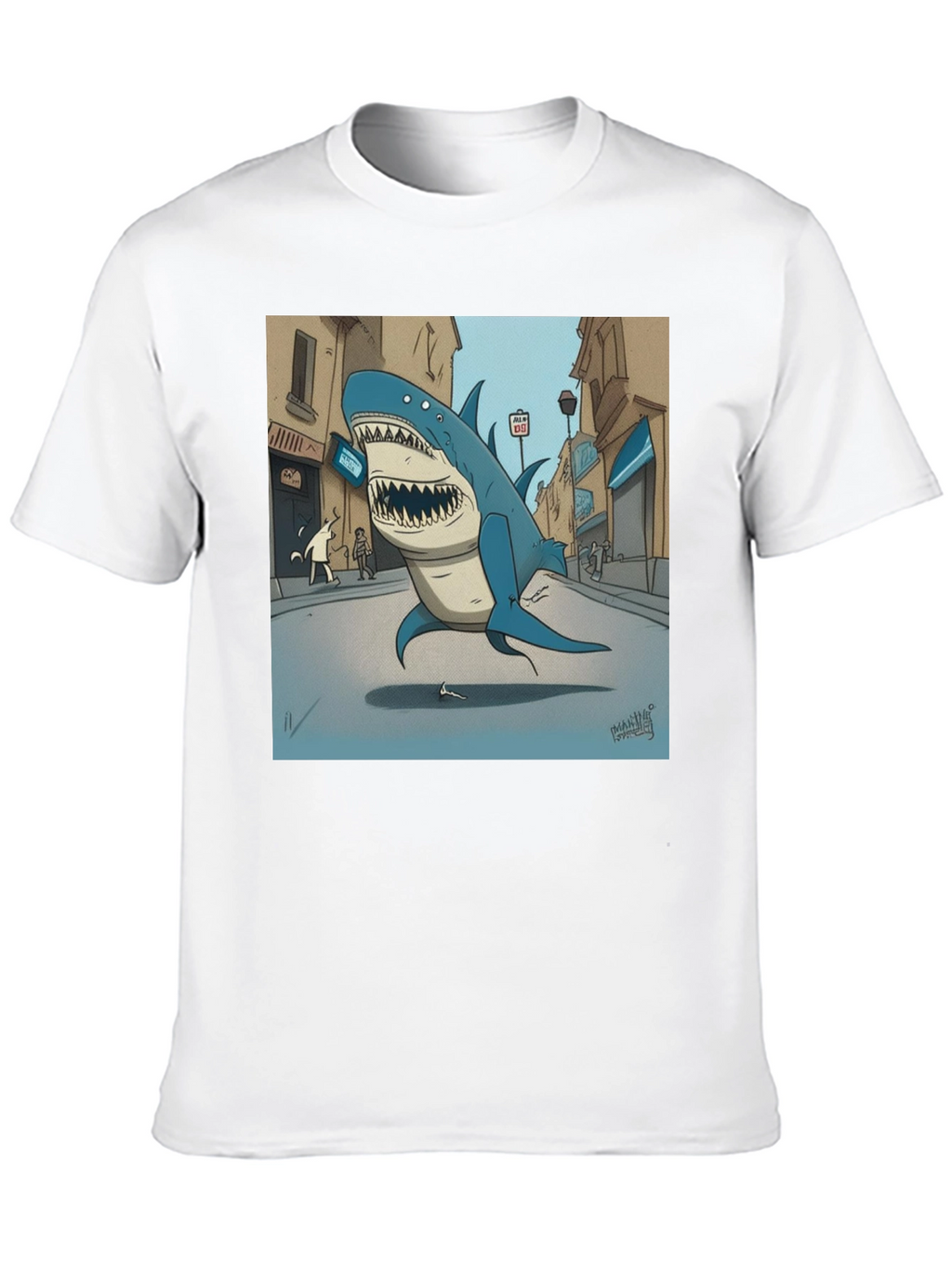 Shark City Cartoon Graphic Tee - Black