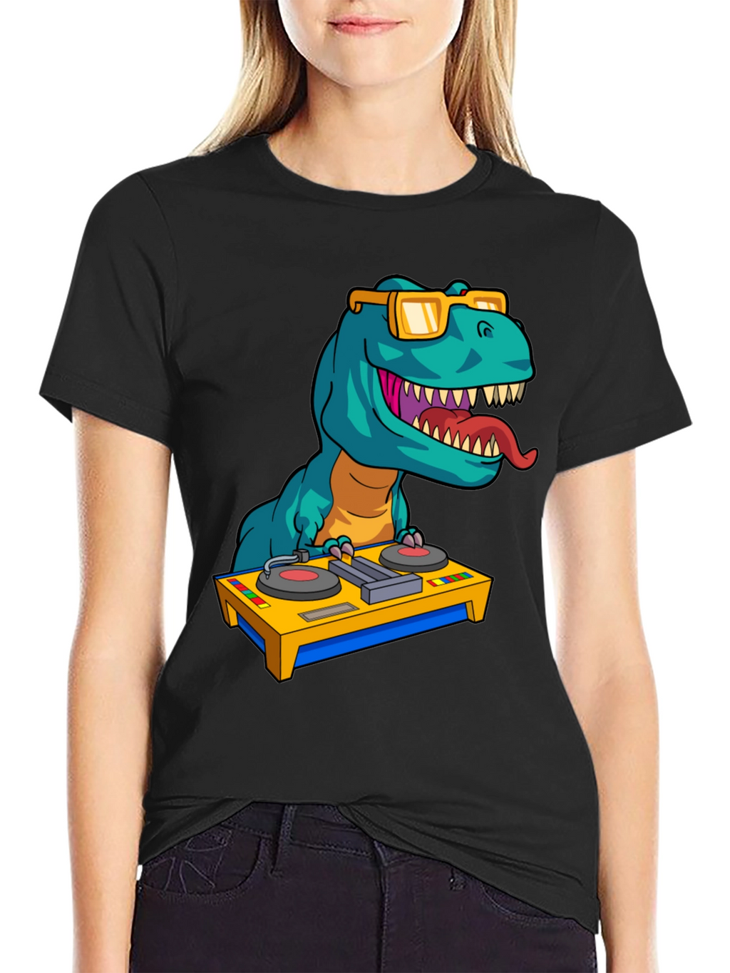 DJ Rex Graphic Tee - Dinosaur Music Lover Shirt