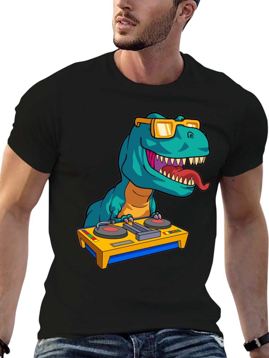 DJ Rex Graphic Tee - Dinosaur Music Lover Shirt