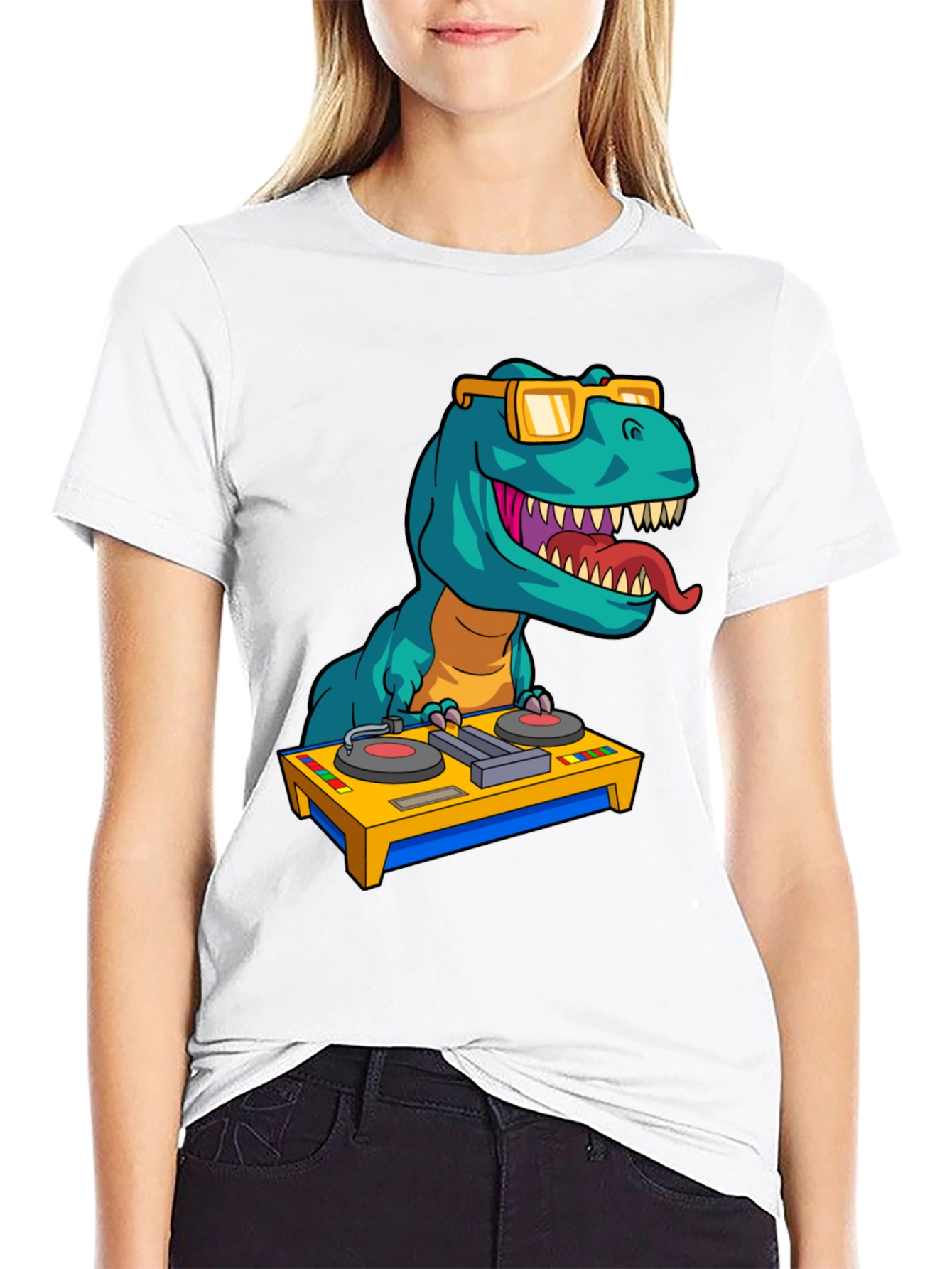 DJ Rex Graphic Tee - Dinosaur Music Lover Shirt
