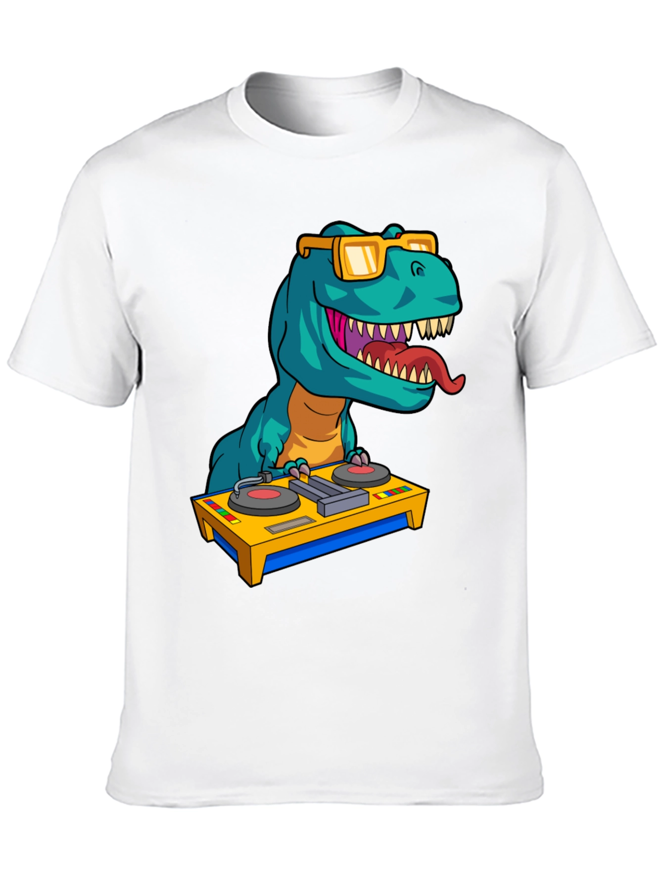 DJ Rex Graphic Tee - Dinosaur Music Lover Shirt