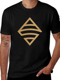 Stylish Black T-Shirt with Geometric Gold Design
