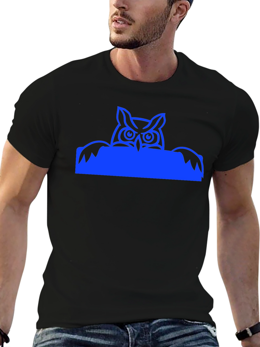 Cool Owl Graphic Tee - Black Casual T-Shirt