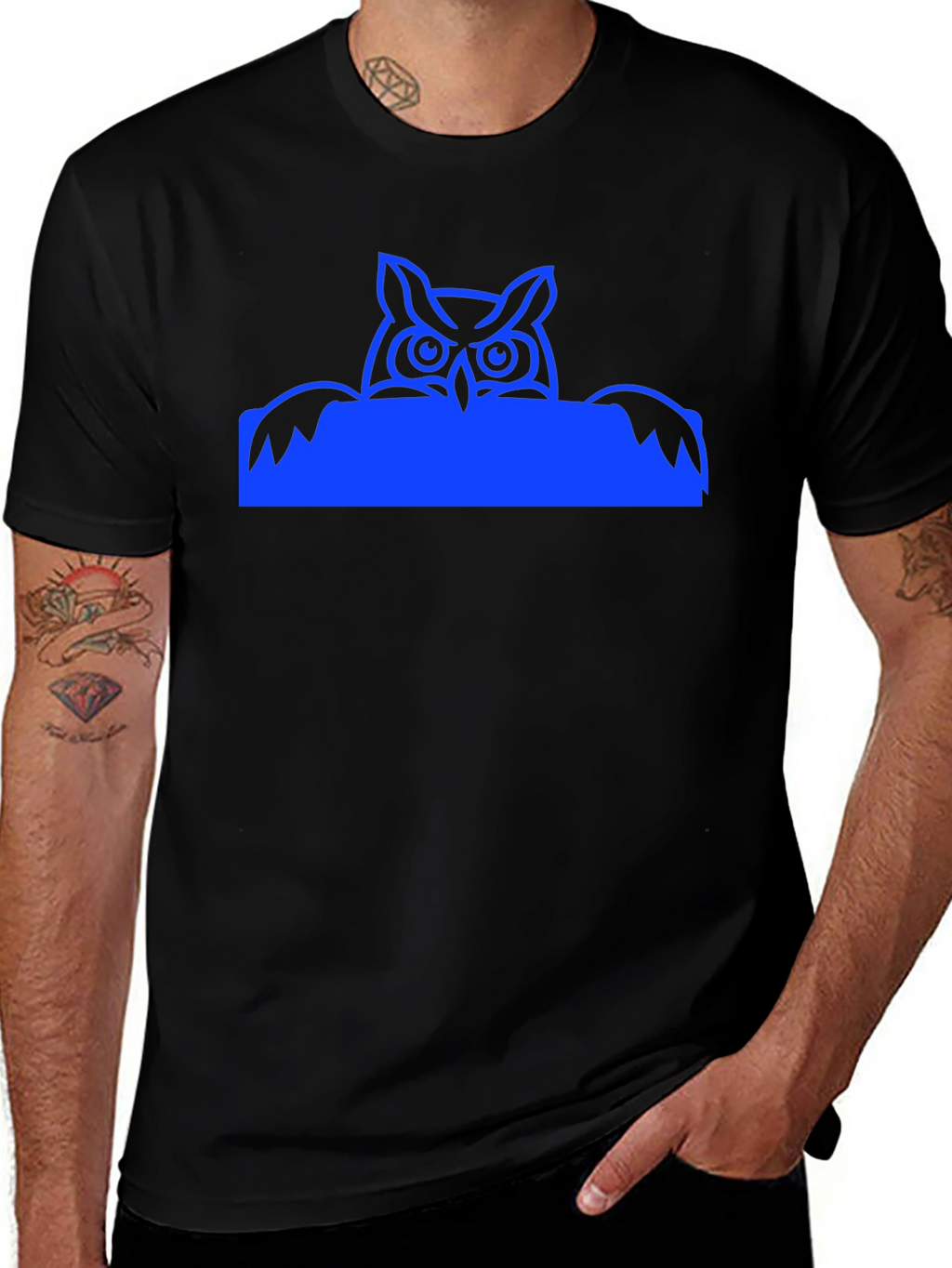 Cool Owl Graphic Tee - Black Casual T-Shirt