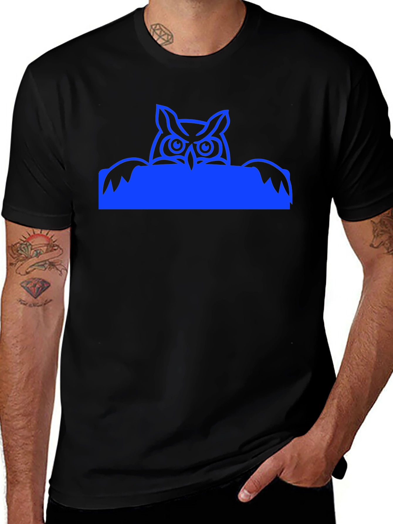 Cool Owl Graphic Tee - Black Casual T-Shirt