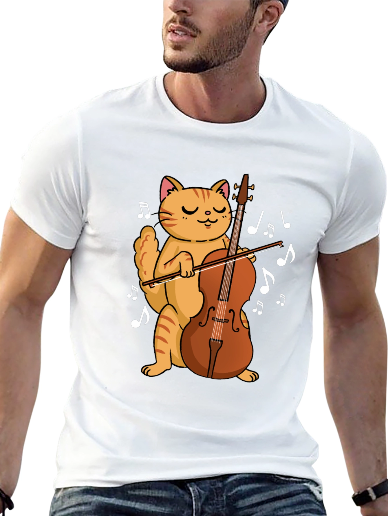 Cat Playing Cello Black T-Shirt