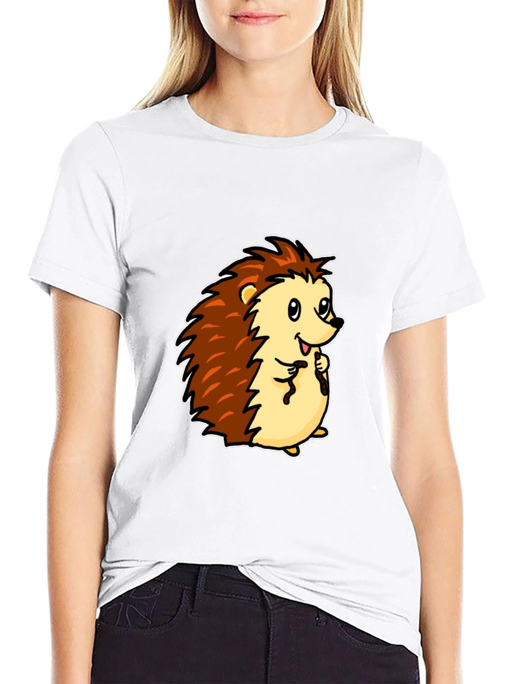 Cute Cartoon Hedgehog Black T-Shirt