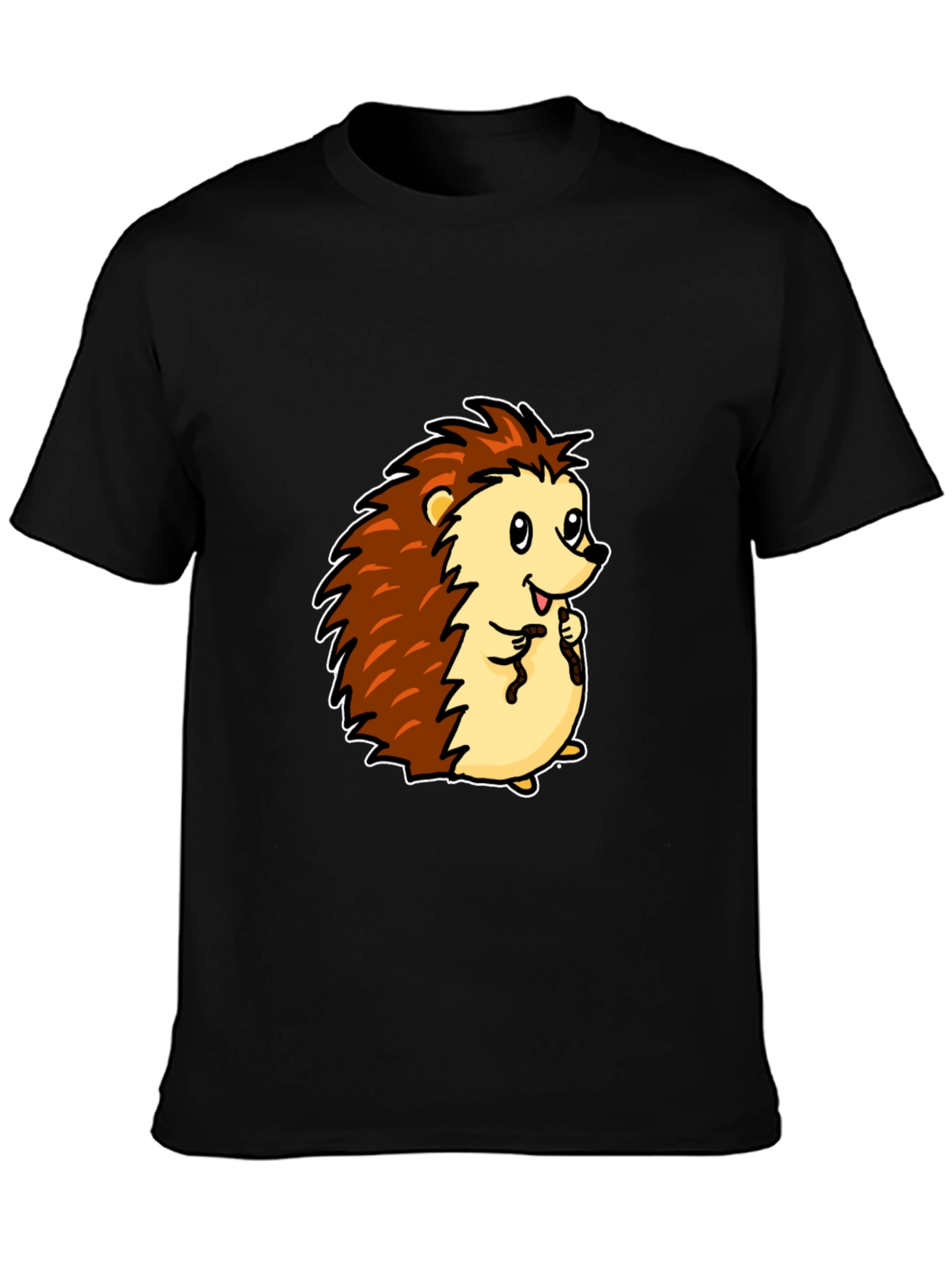 Cute Cartoon Hedgehog Black T-Shirt