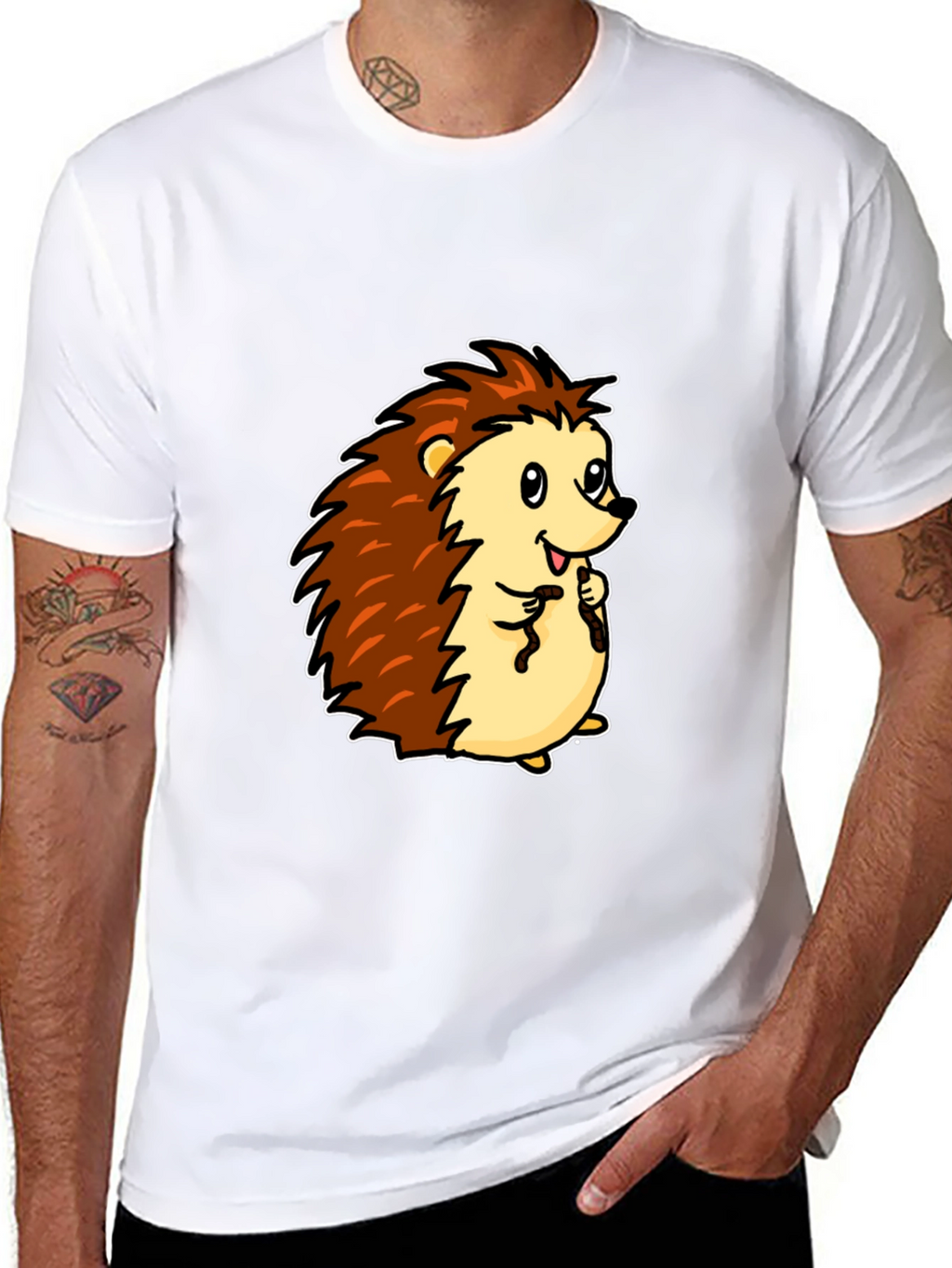 Cute Cartoon Hedgehog Black T-Shirt