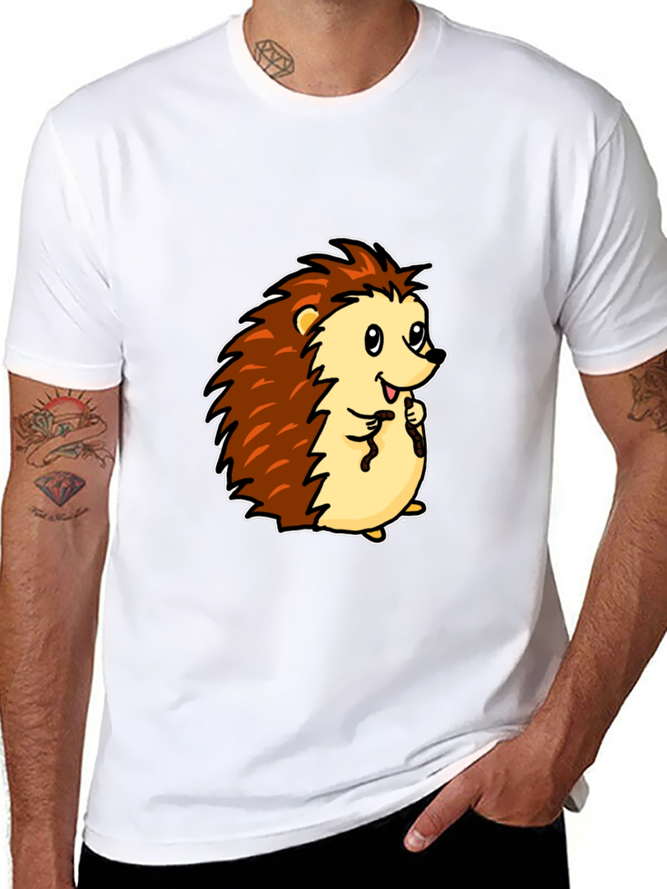 Cute Cartoon Hedgehog Black T-Shirt