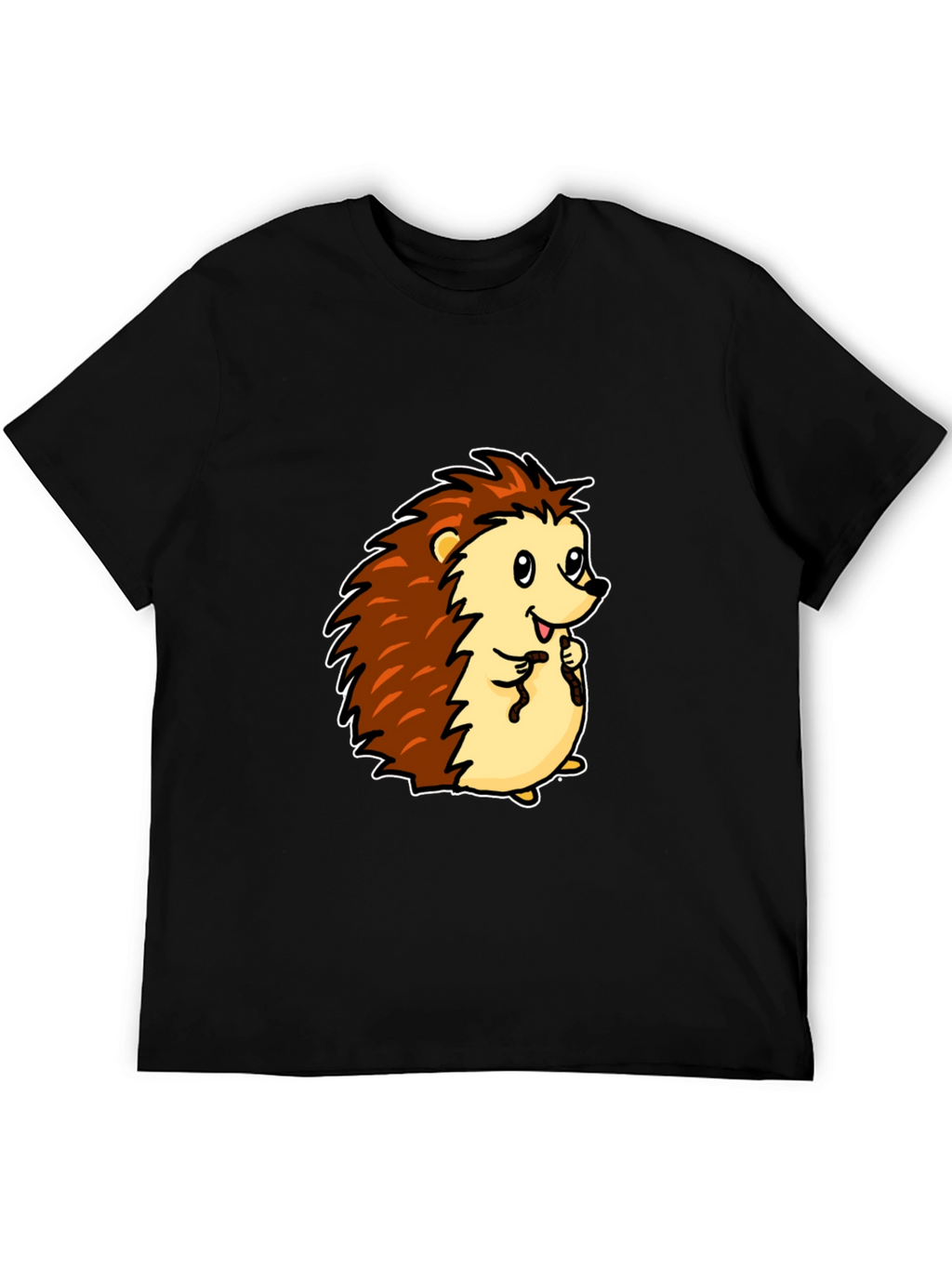 Cute Cartoon Hedgehog Black T-Shirt