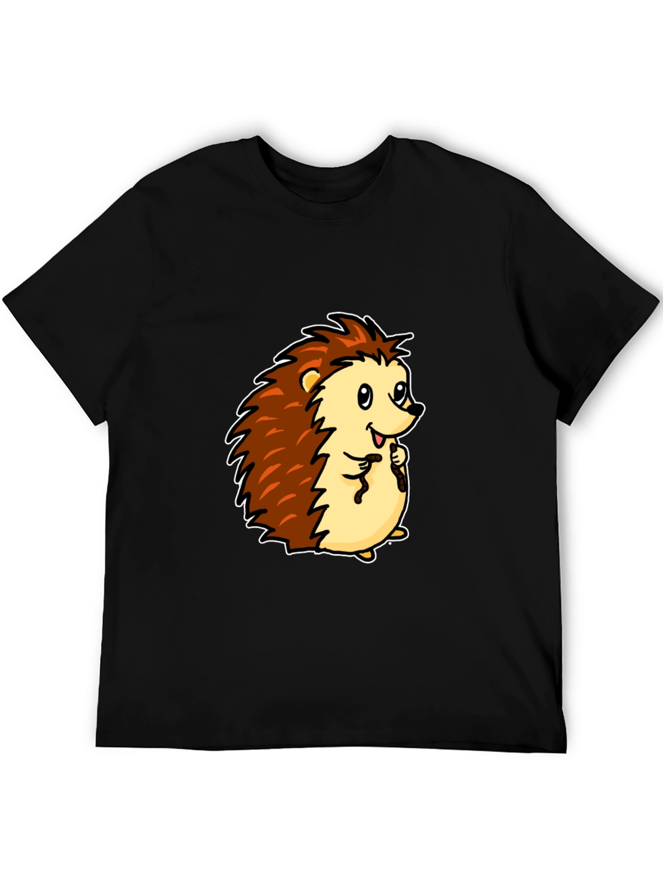 Cute Cartoon Hedgehog Black T-Shirt