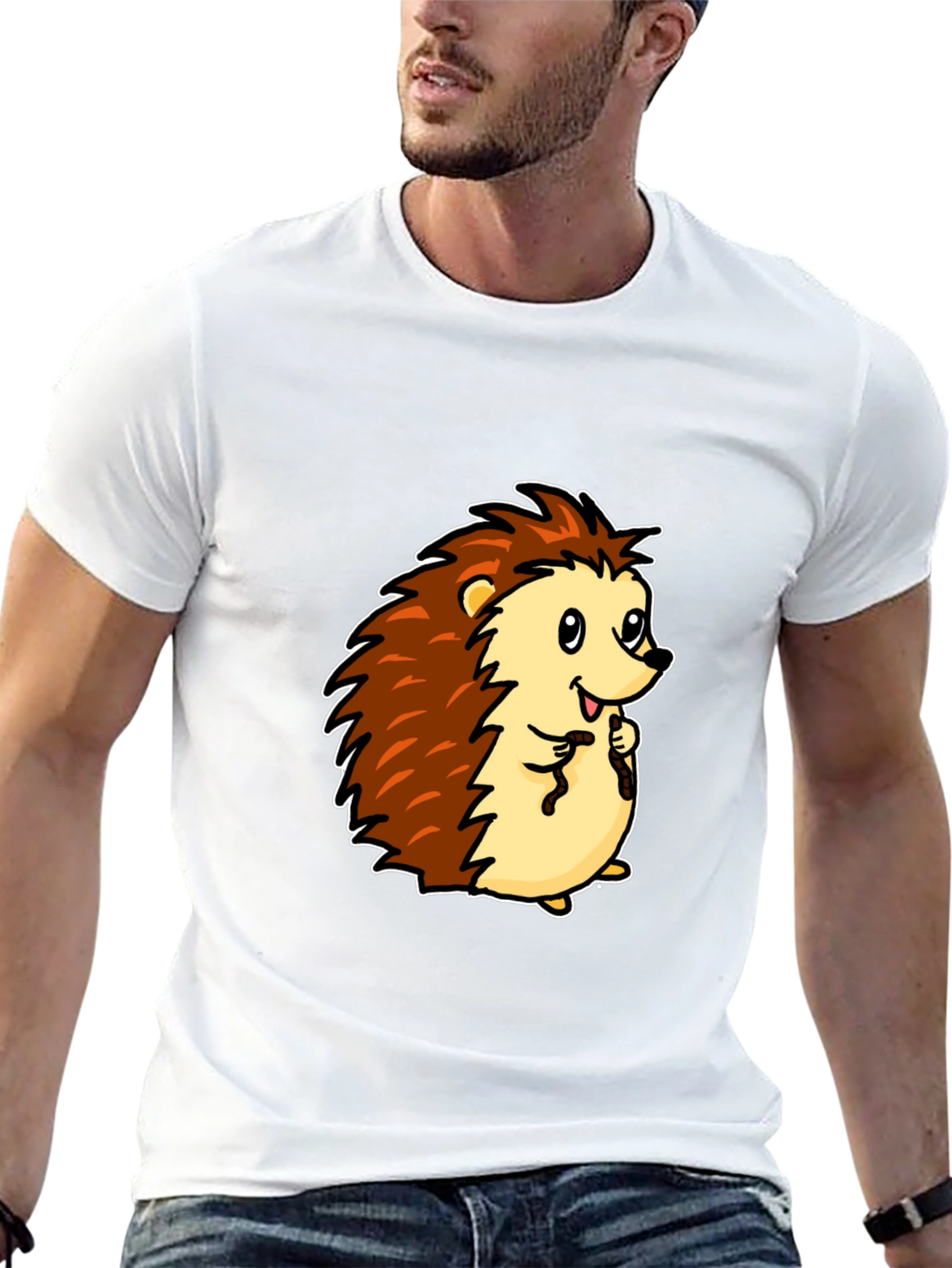 Cute Cartoon Hedgehog Black T-Shirt