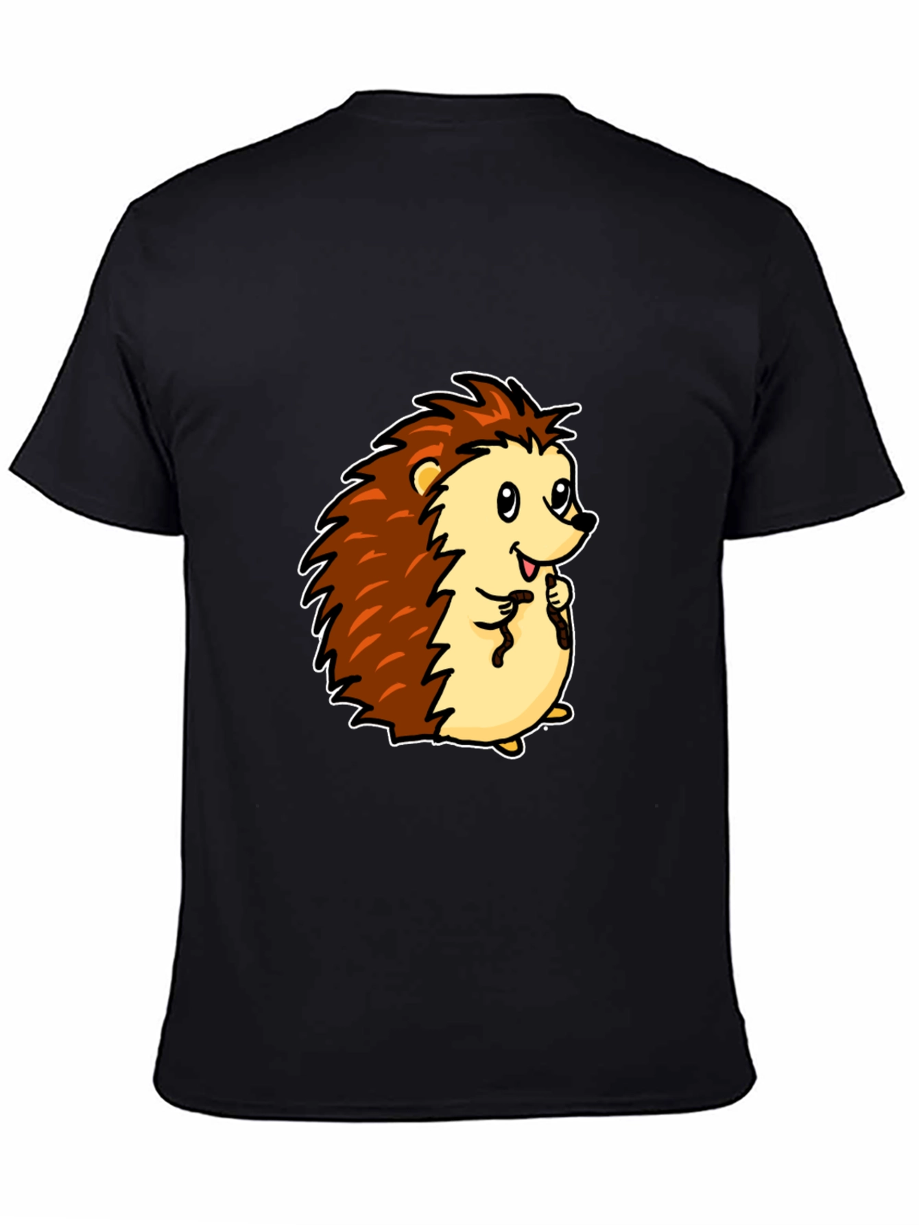 Cute Cartoon Hedgehog Black T-Shirt
