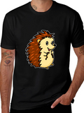 Cute Cartoon Hedgehog Black T-Shirt