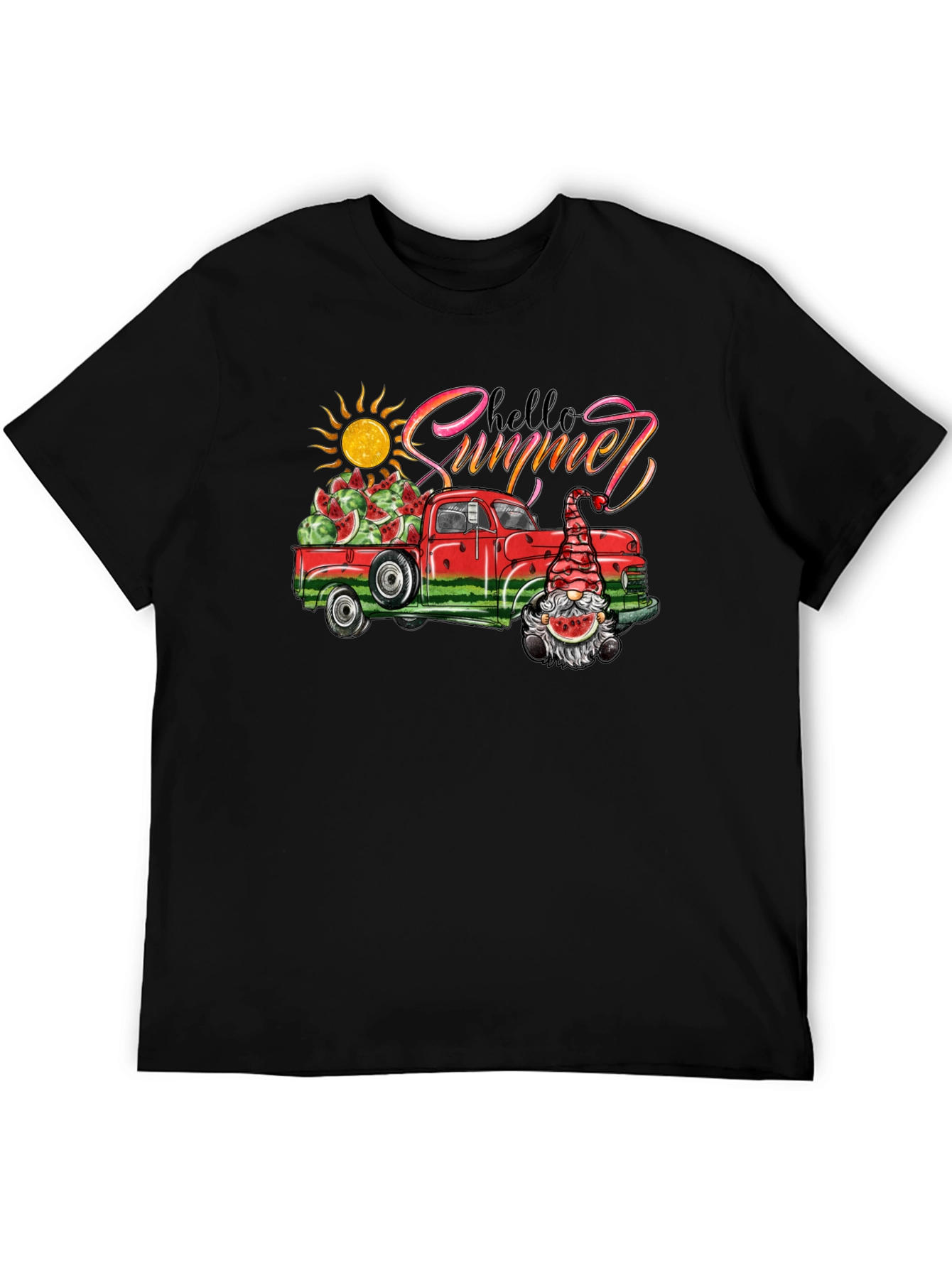 Hello Summer Watermelon Truck Black Tee
