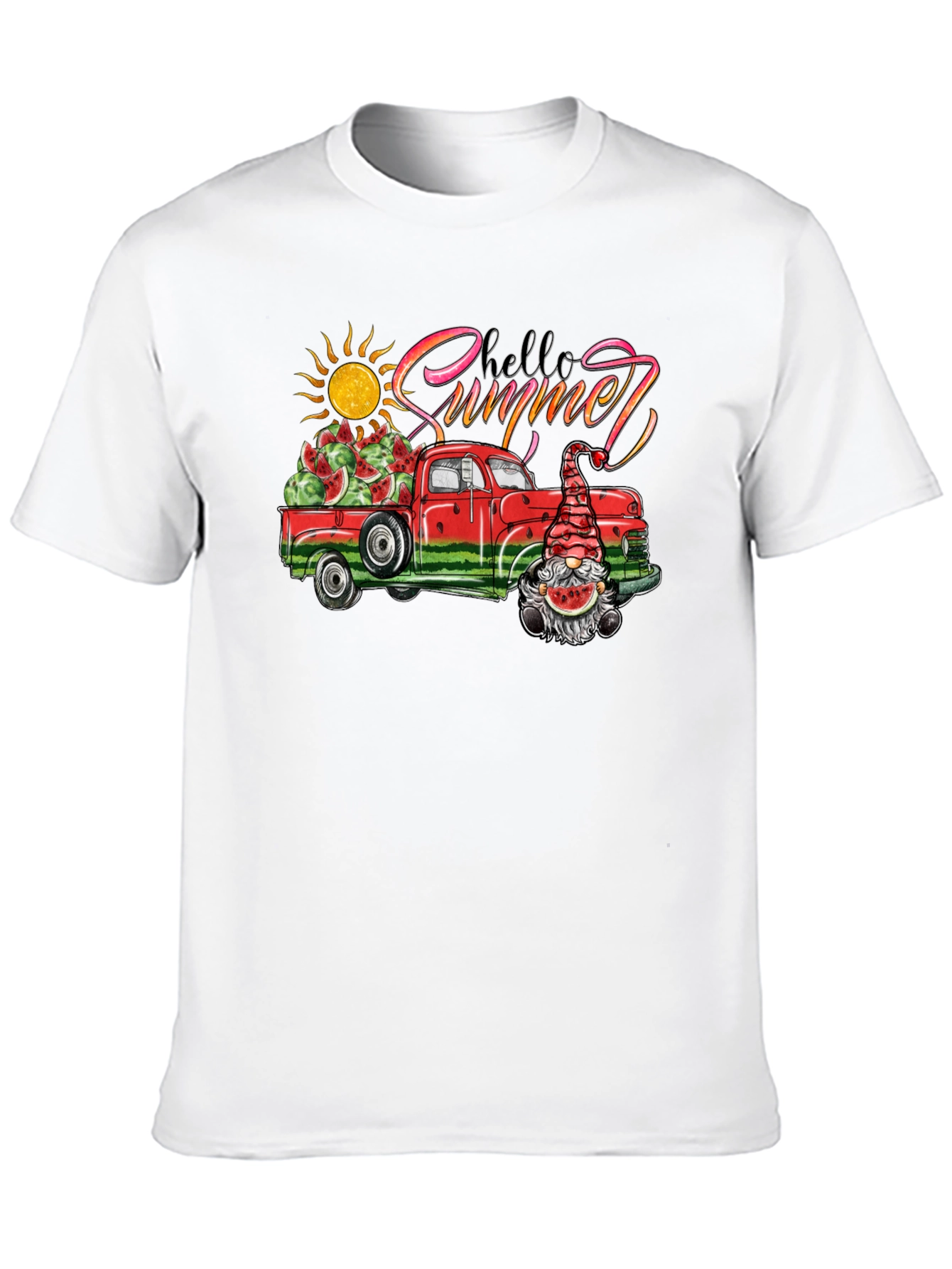 Hello Summer Watermelon Truck Black Tee