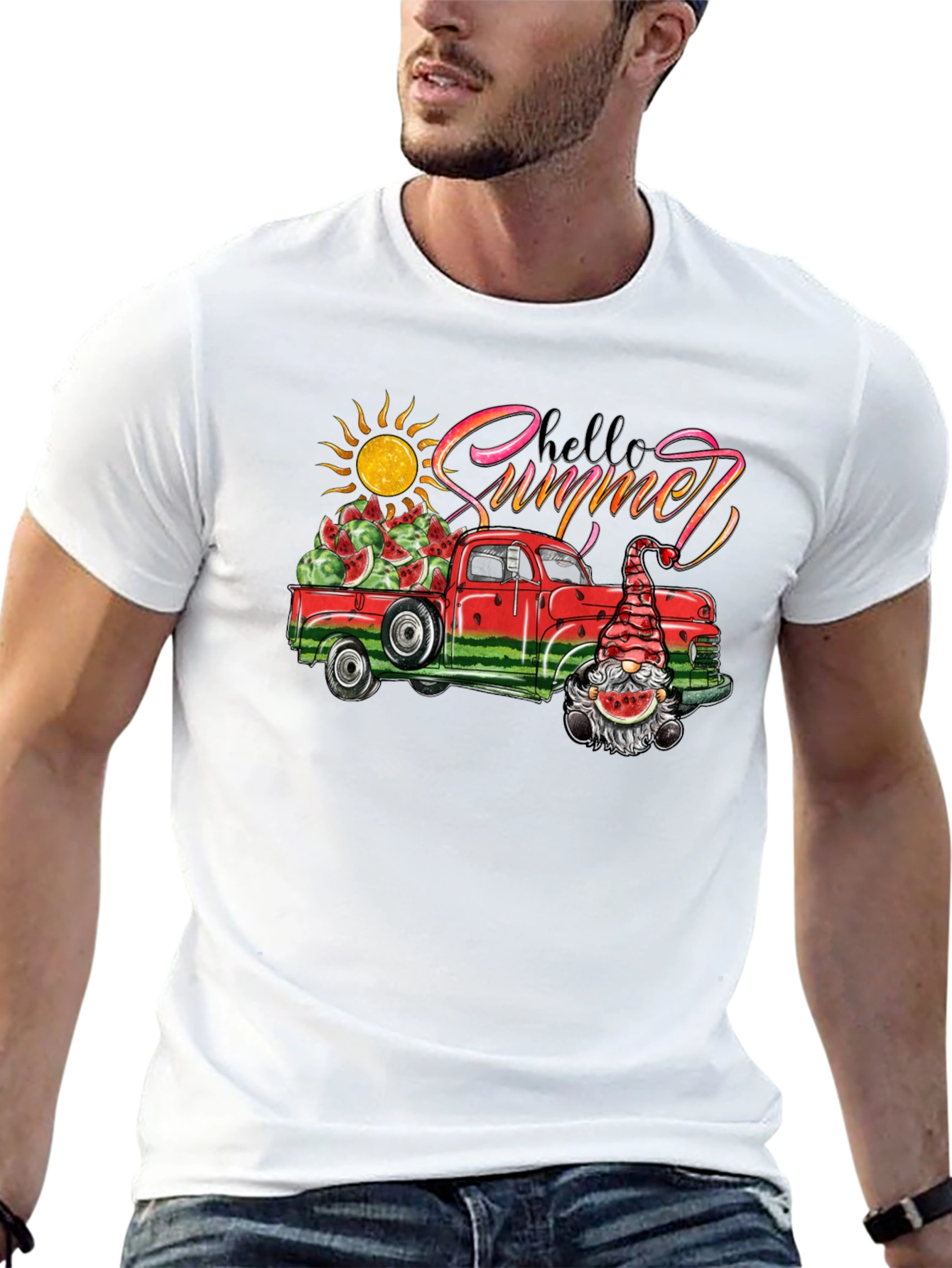 Hello Summer Watermelon Truck Black Tee