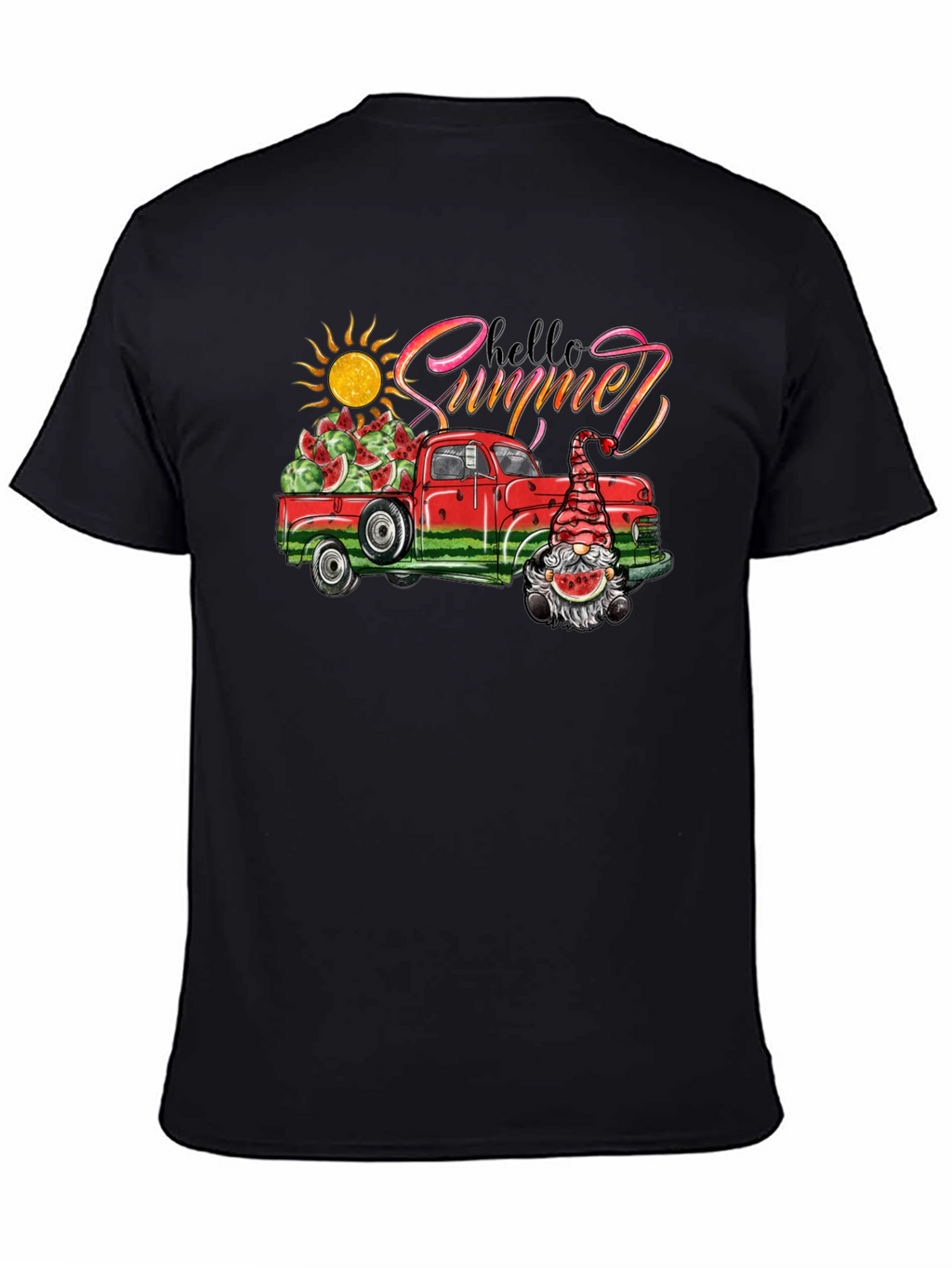 Hello Summer Watermelon Truck Black Tee