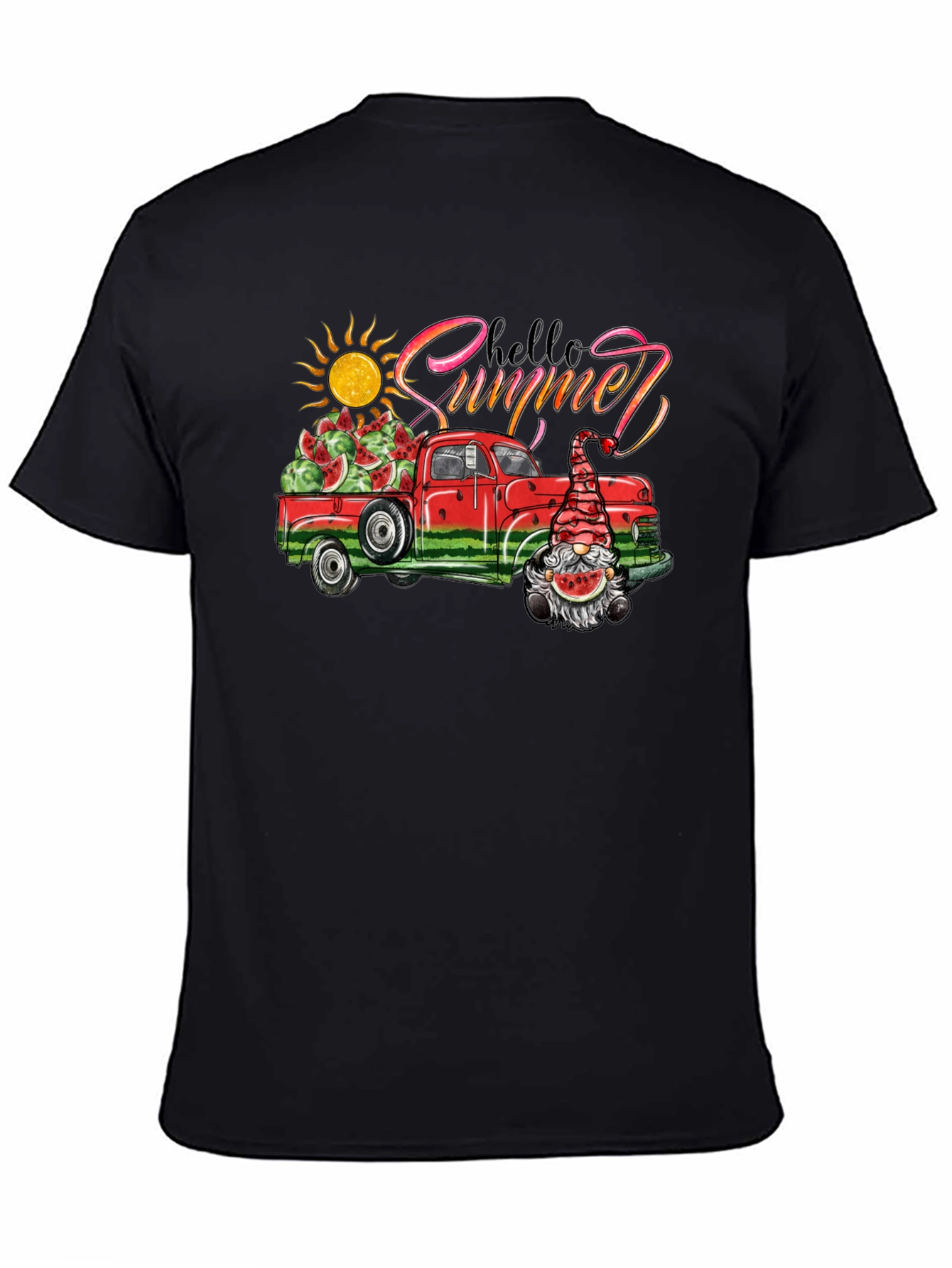 Hello Summer Watermelon Truck Black Tee