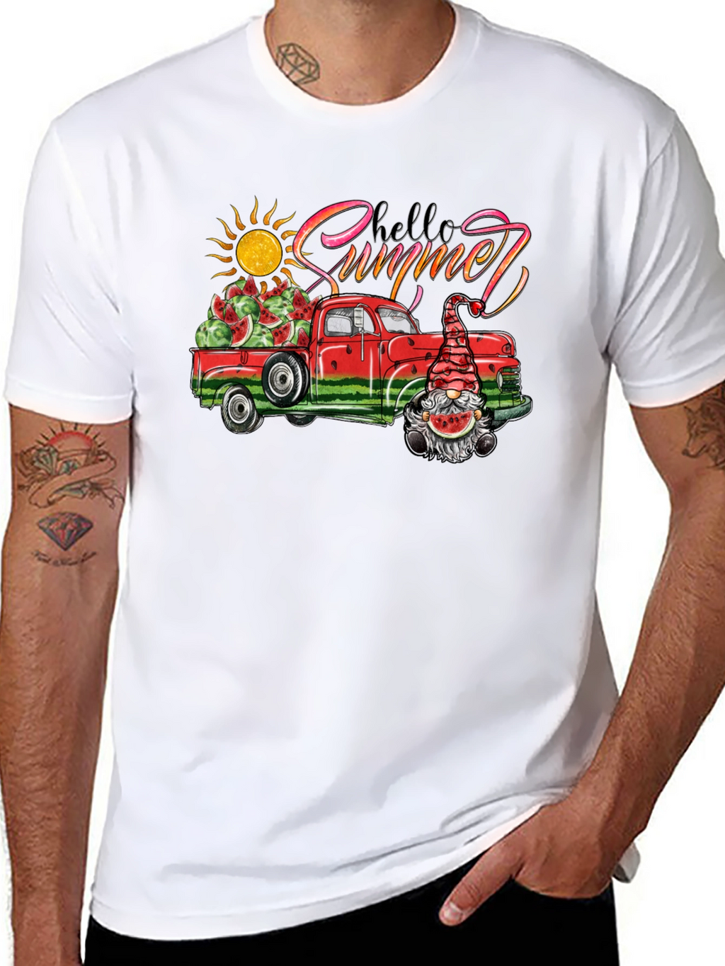 Hello Summer Watermelon Truck Black Tee