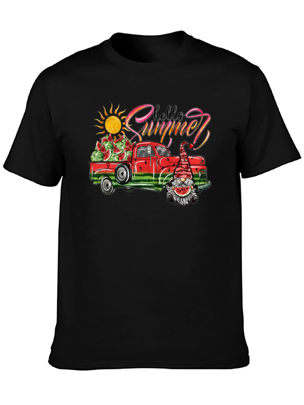 Hello Summer Watermelon Truck Black Tee