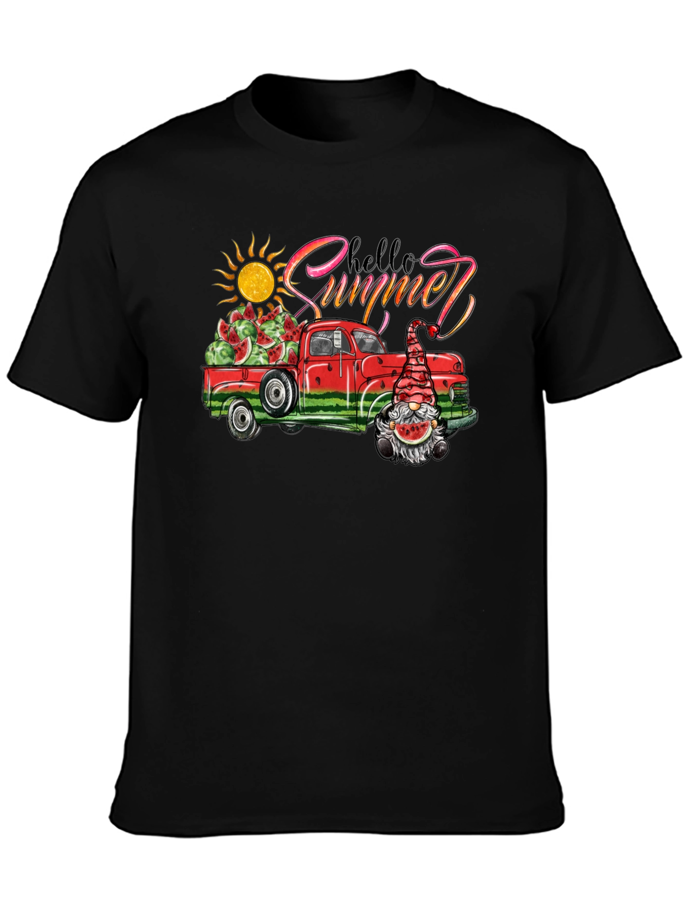 Hello Summer Watermelon Truck Black Tee