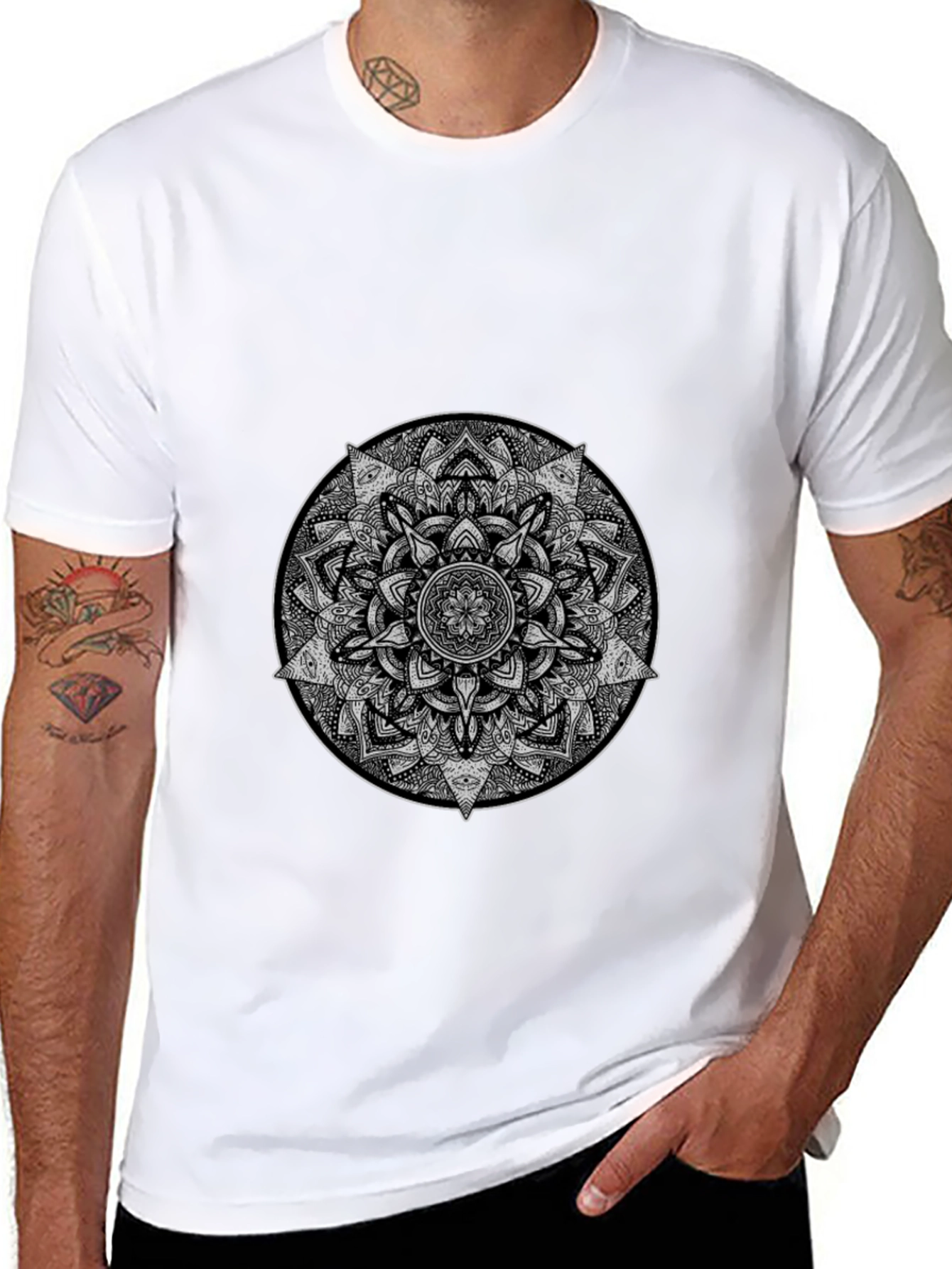 Mandala Graphic Print T-Shirt - Stylish Cotton Blend Tee