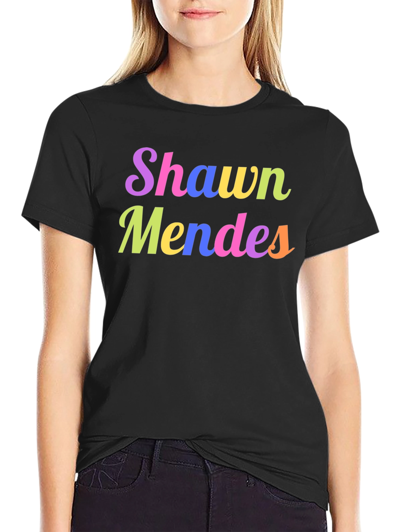 Shawn Mendes Colorful Graphic Print Black T-Shirt