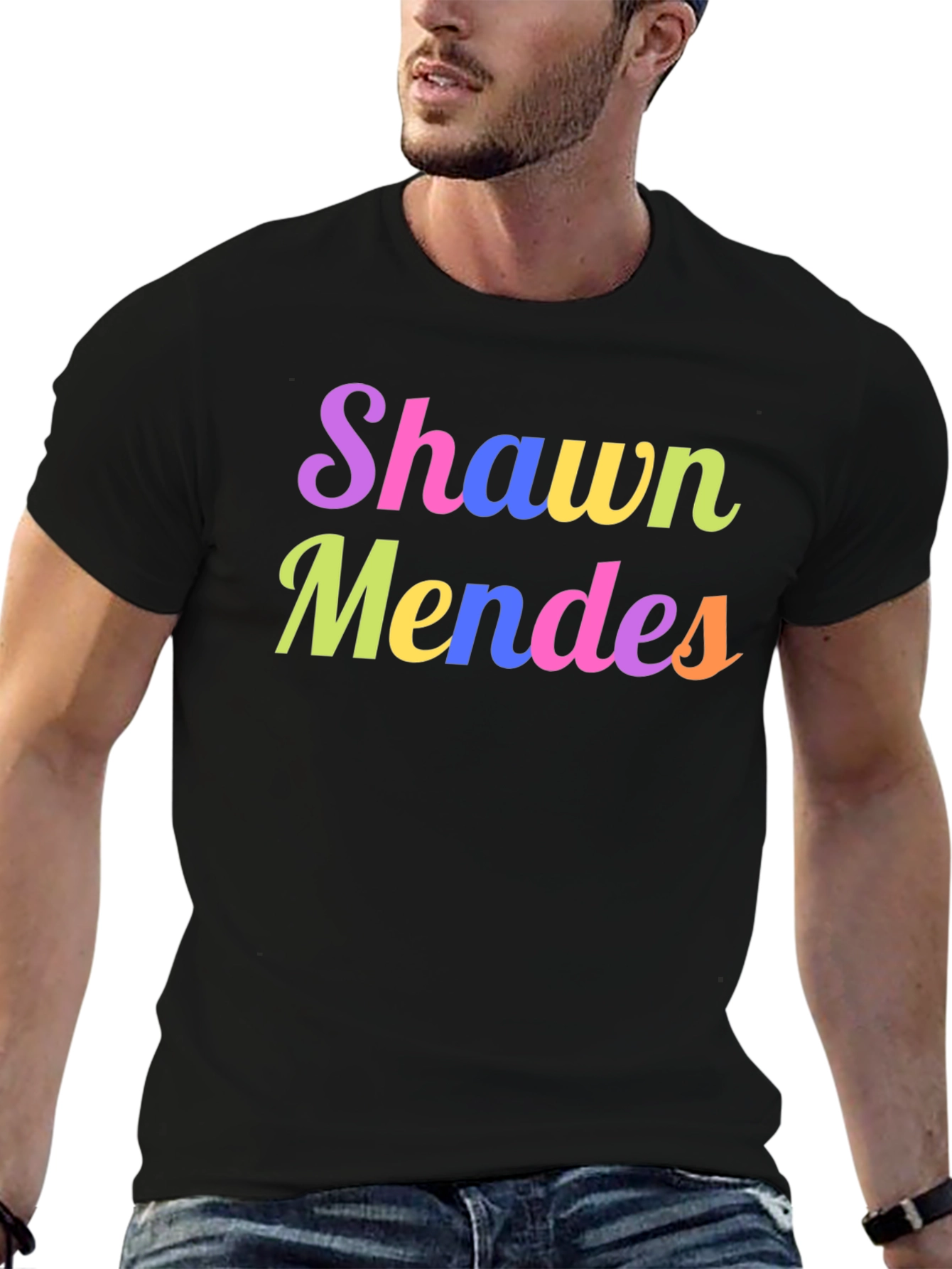 Shawn Mendes Colorful Graphic Print Black T-Shirt