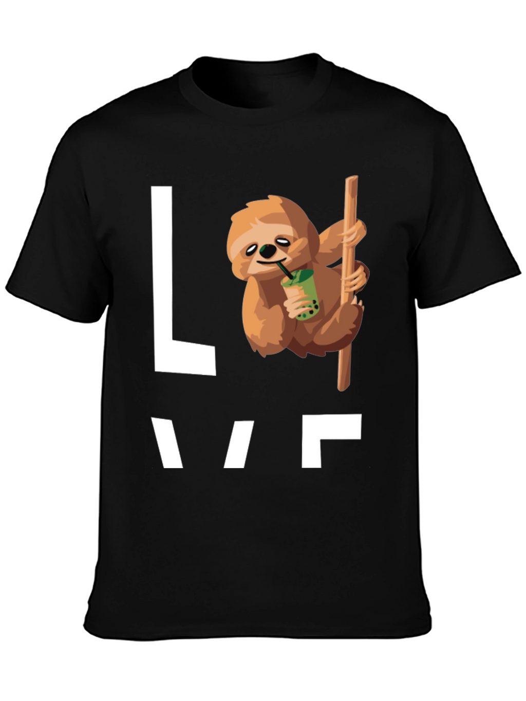 Sloth Bubble Tea Graphic T-Shirt - Mens Black Tee