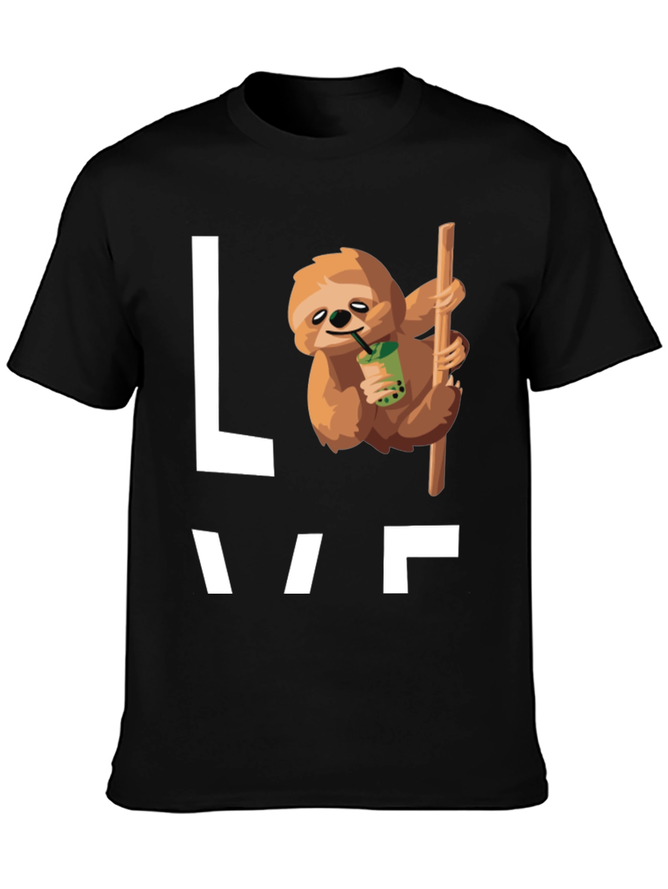 Sloth Bubble Tea Graphic T-Shirt - Mens Black Tee