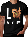 Sloth Bubble Tea Graphic T-Shirt - Mens Black Tee